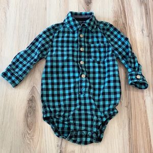 OSHKOSH B'GOSH -  Blue Checked Button Up - 9-12M